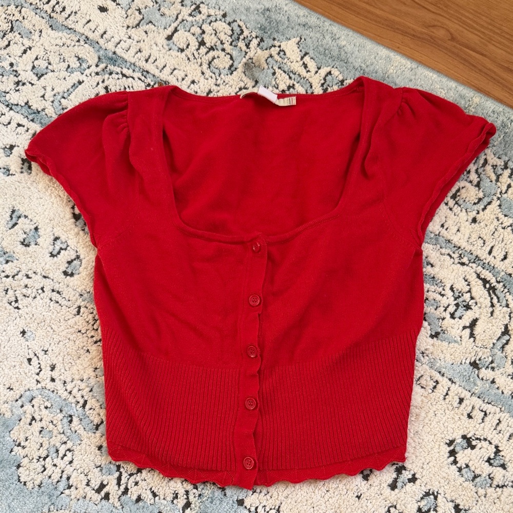 Kimchi Blue Red Button-Up Crop Top